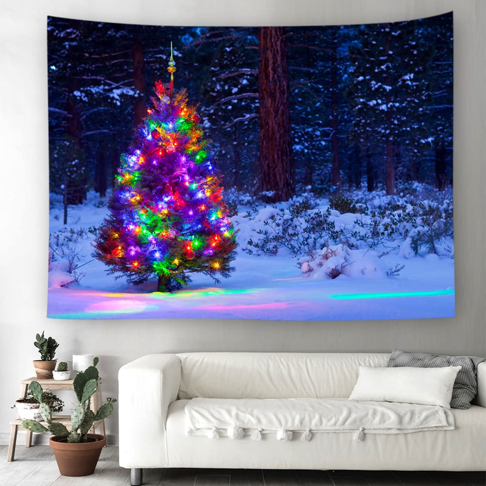 KnSam Wandtuch 300x260cm, Weihnachtsbaum Schnee Wald Muster Wandbehang Tagesdecke aus Weiches Polyester Digitaldruck für Schlafzimmer Wohnzimmer Home Office Dekoration, Bunt