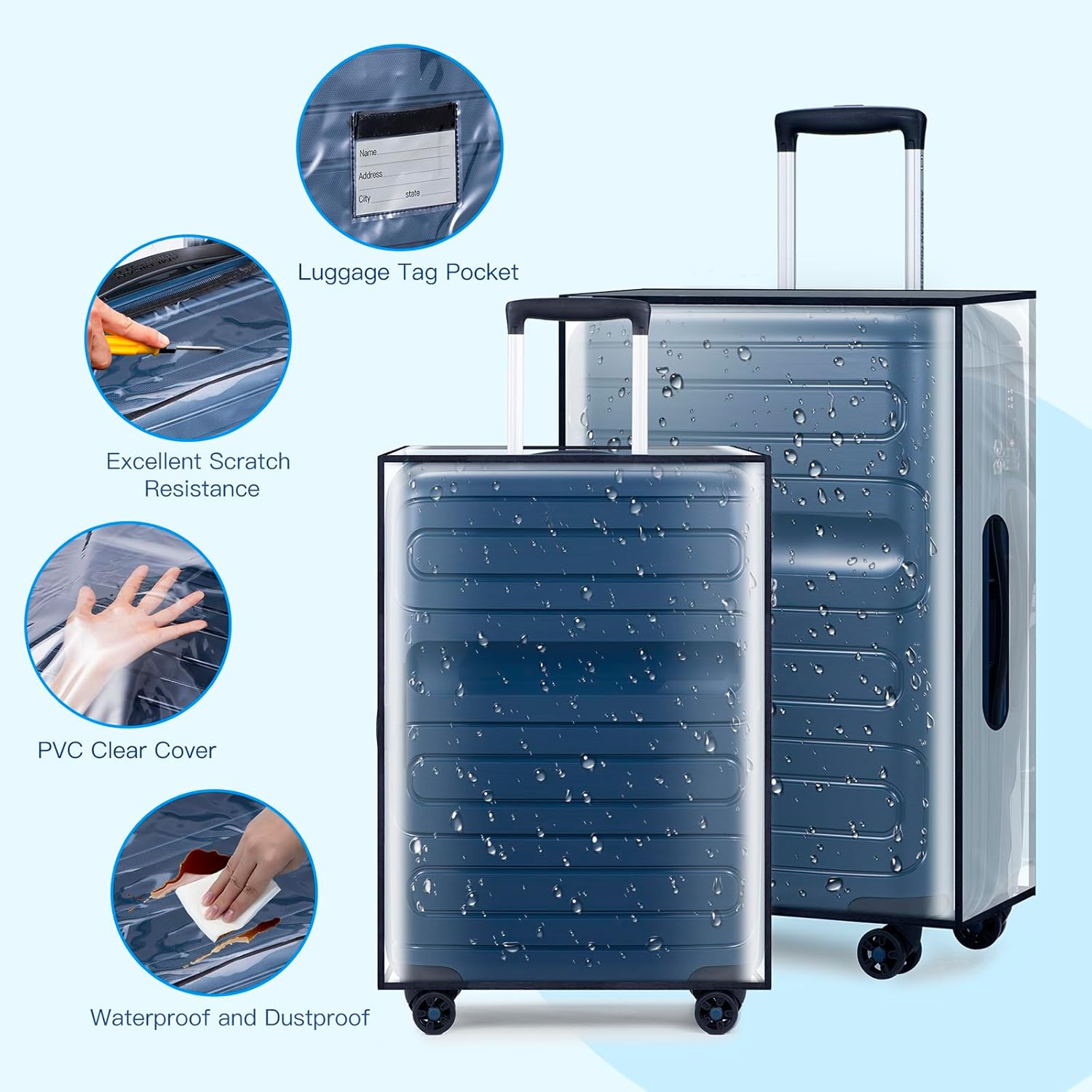 3 Pieces Thicken Clear Luggage Cover Protector with Tag Pocket, 20" 24" 28" PVC Luggage Covers for Suitcase Waterproof Dustproof Anti-scratch Travel Suitcase Covers Case for Wheeled Luggage - Image 3