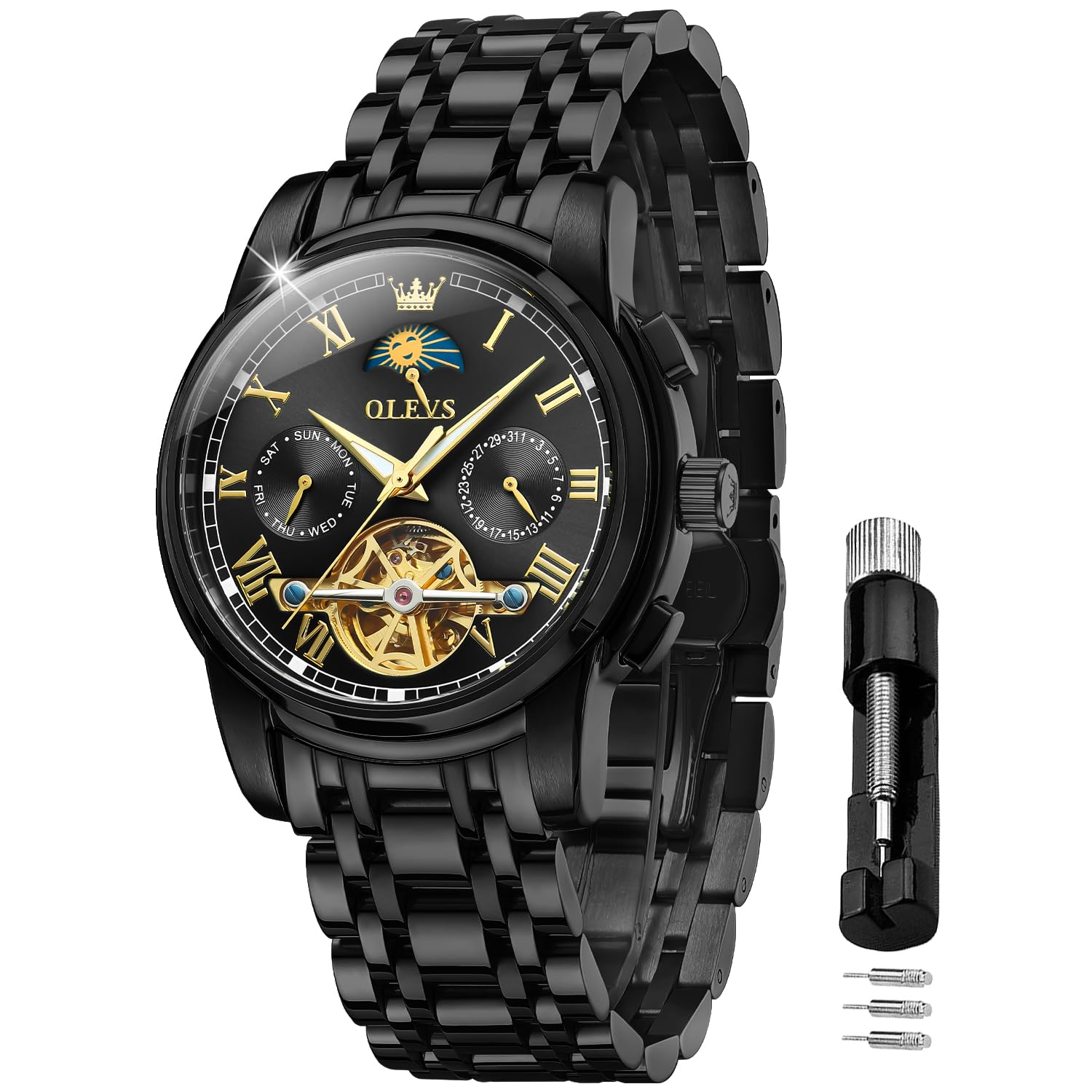 OLEVS Self Winding Watches for Men Tourbillon Automatic Mechanics Luxury Dress Stainless Steel Strap Luminous Waterproof Men Wrist Watches