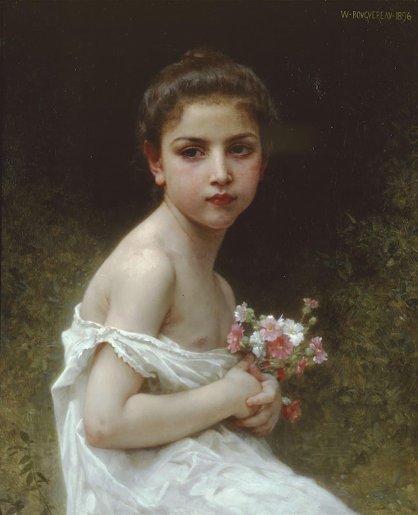 SERENDIPITP Abstract Painting Mural Print Picture Wall Decor Painting Petite Fille Au Bouquet by William Adolphe Bouguereau Vintage Wall Artwork for Home Decor 60x90cm