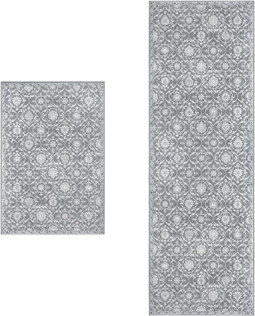 KILOCOCO 2PACK Door Mat 2'x3' and Area Rug 2'x6' Grey Set