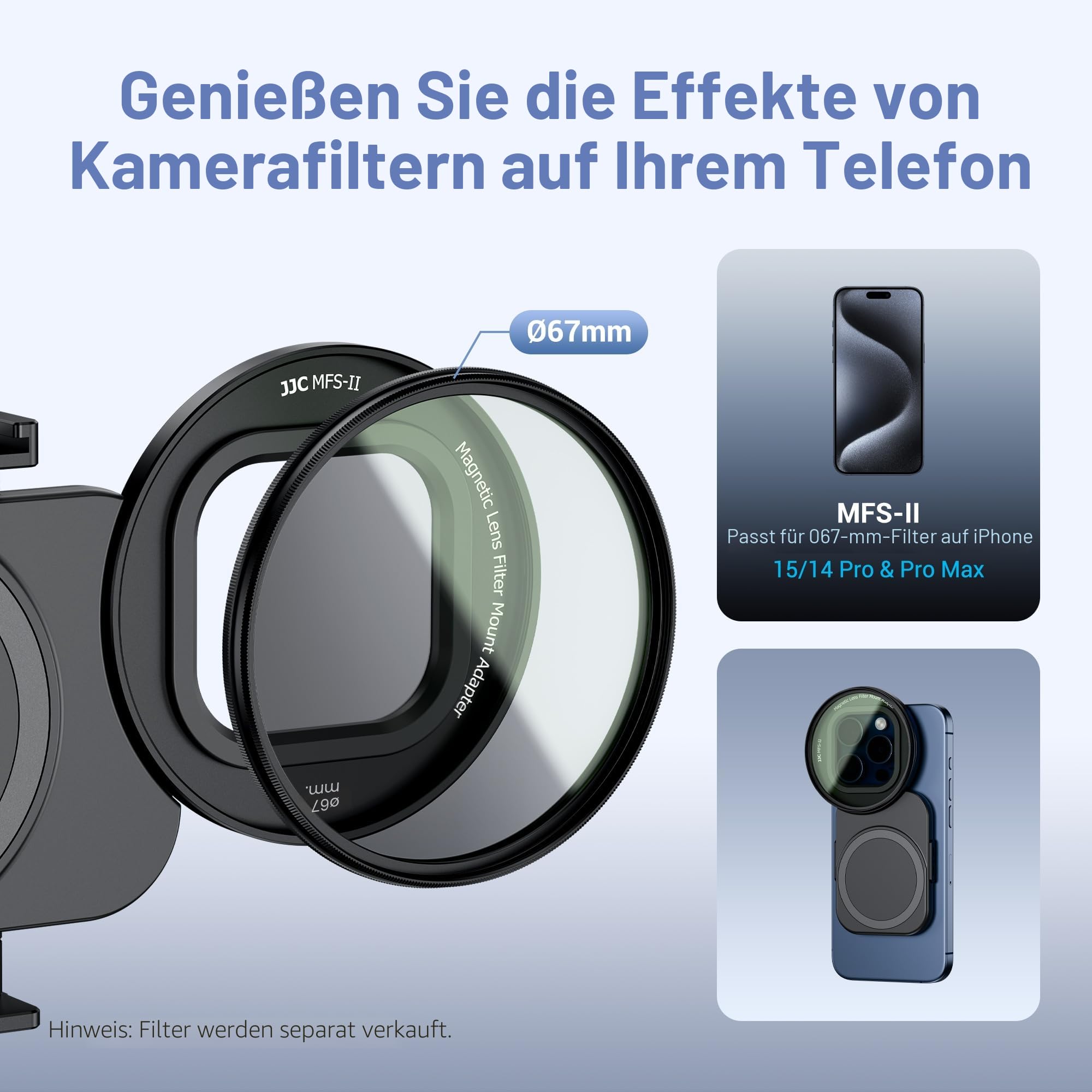 JJC 67mm Magnetischer Handy Filter Halterung Adapter für iPhone 17, 17 Pro Max/Pro/Plus, 16, 16 Pro Max/Pro/Plus, 15, 15 Pro Max/Pro/Plus, 14, 14 Pro Max/Pro/Plus, Magnetisch Filter Clip