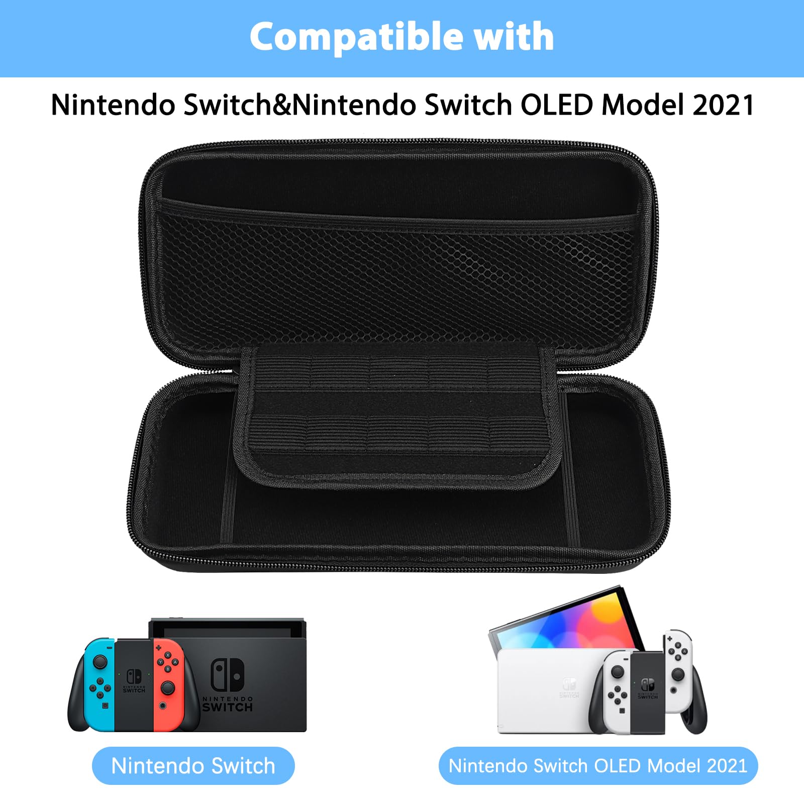Lrocotanc Funda rígida Negra para Nintendo Switch y Switch OLED con 10 Ranuras para Tarjetas de Juego
