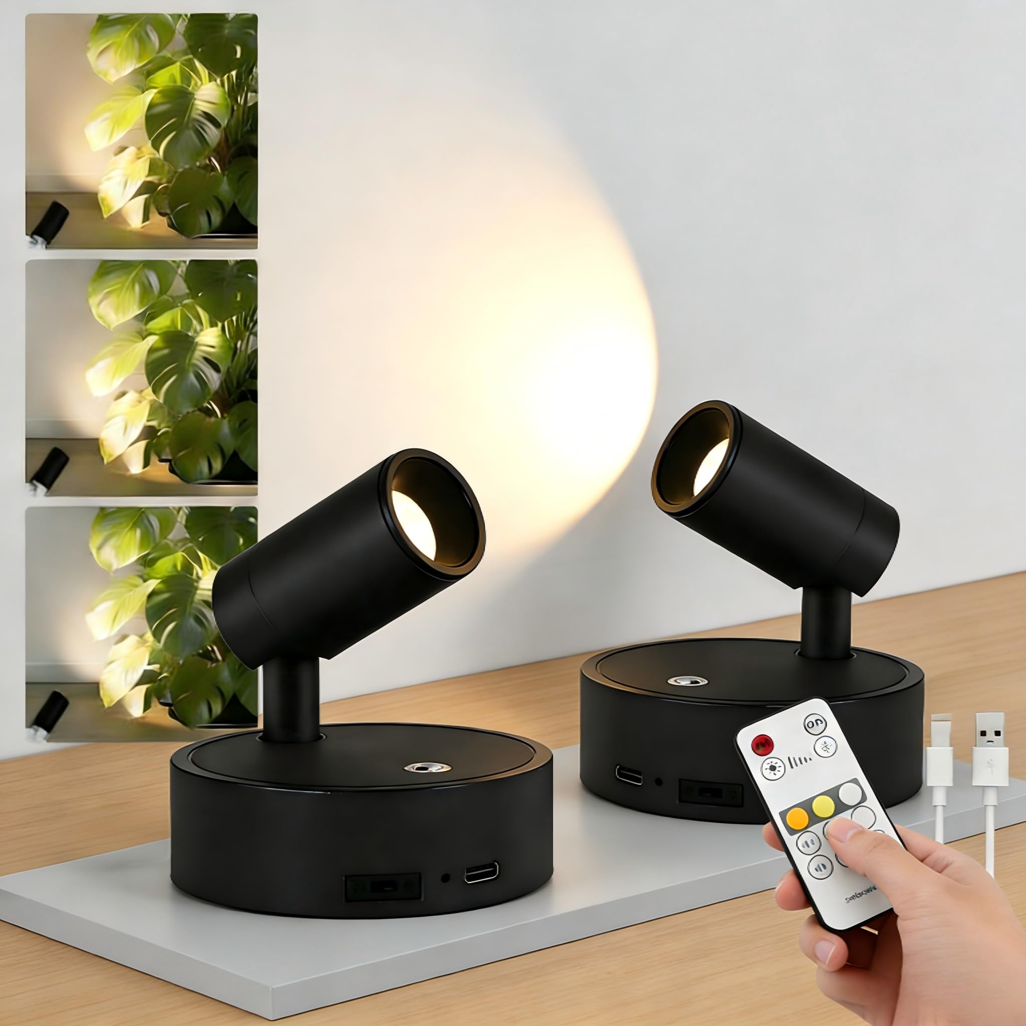 SMY Lighting Led-wandlamp voor binnen, draadloze spot met batterij, 3 kleurtemperaturen, timerfunctie, touch-en afstandsbediening, dimbare spot voor