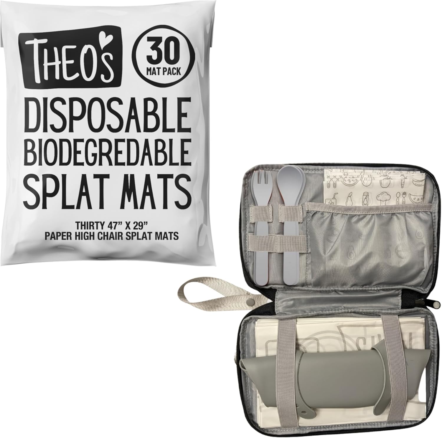 THEO'S Restaurant Rockstar Baby Led Weaning Bundle with Mealtime Essentials Clutch and Eco-Friendly Splat Mats