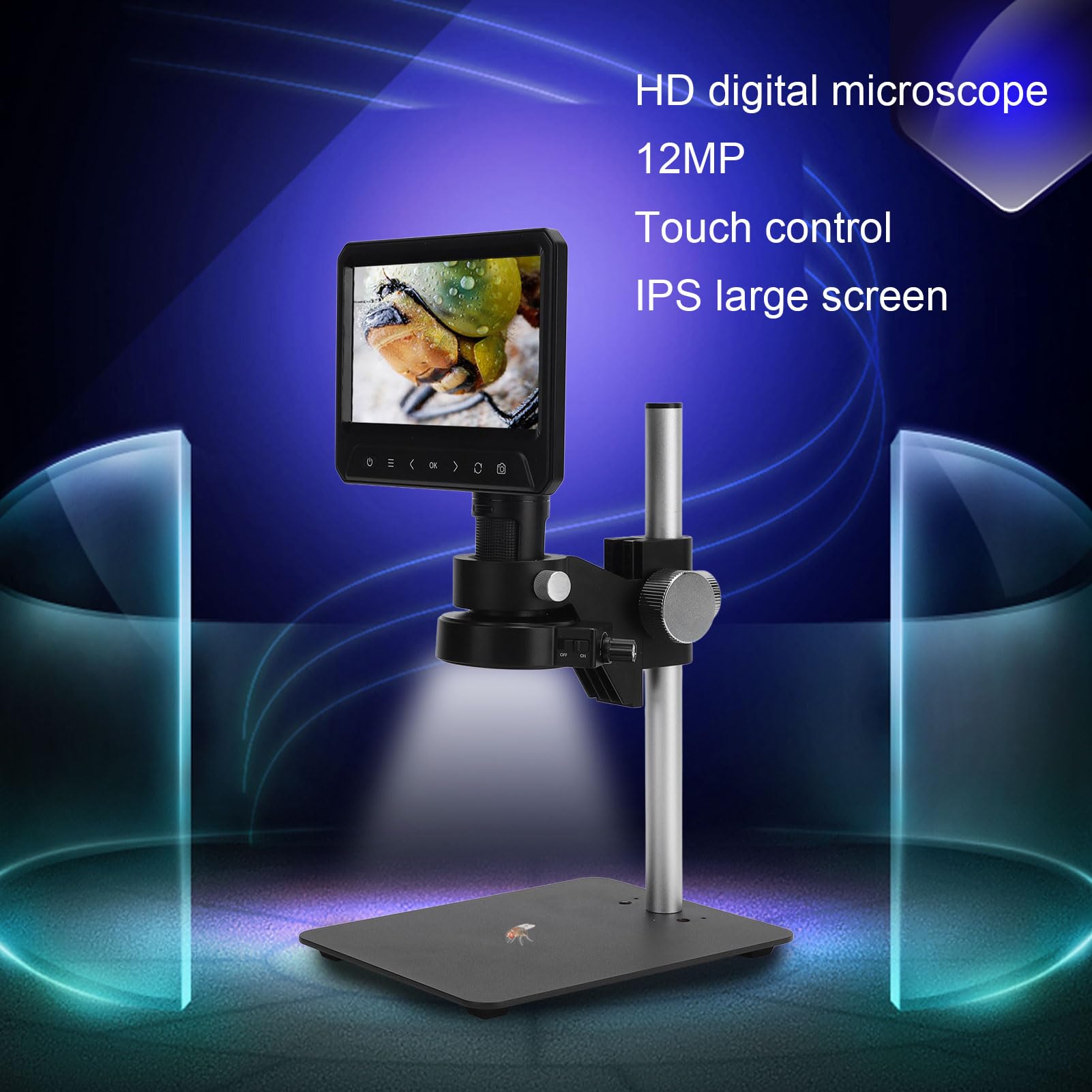 Mikroskop Cyfrowy LCD o Przekątnej 7 Cali, Zestaw Kamer Mikroskopowych o Rozdzielczości 12 MP i 1200-krotnym Powiększeniu, z 7-calowym Ekranem IPS, Pilotem i światłem Wypełniającym