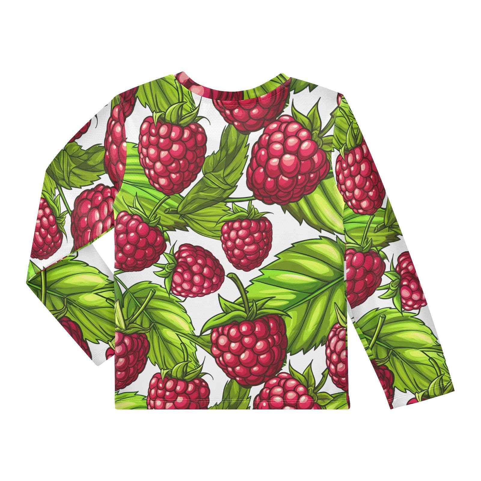 Raspberry Fruit White Boy's Rash Guard Swim Shirt Long Sleeve Sun Shirt for Kids Toddler UPF50+ 3T