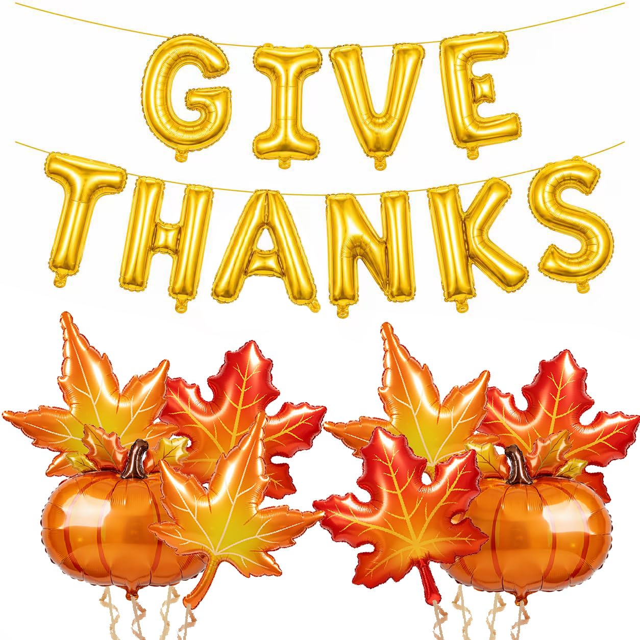 Give Thanks Banner Balloons Decorations, Pumpkin Maple Leaves Balloons
