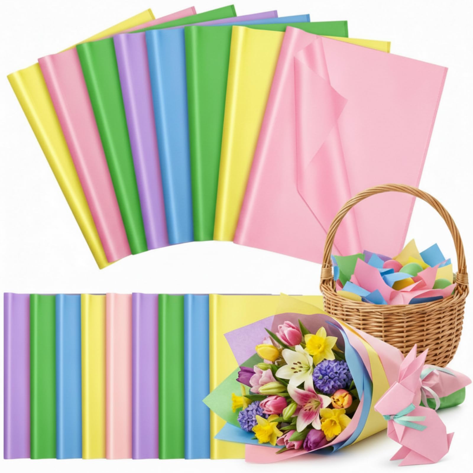 Qilery 500 arkuszy 38 cm x 50 cm bibuła walentynkowa, bezkwasowa, prezent, bibuła, kwiatowa, dekoracyjna bibuła, na urodziny, ukończenie szkoły, ślub, prezent DIY (wielokolorowy)