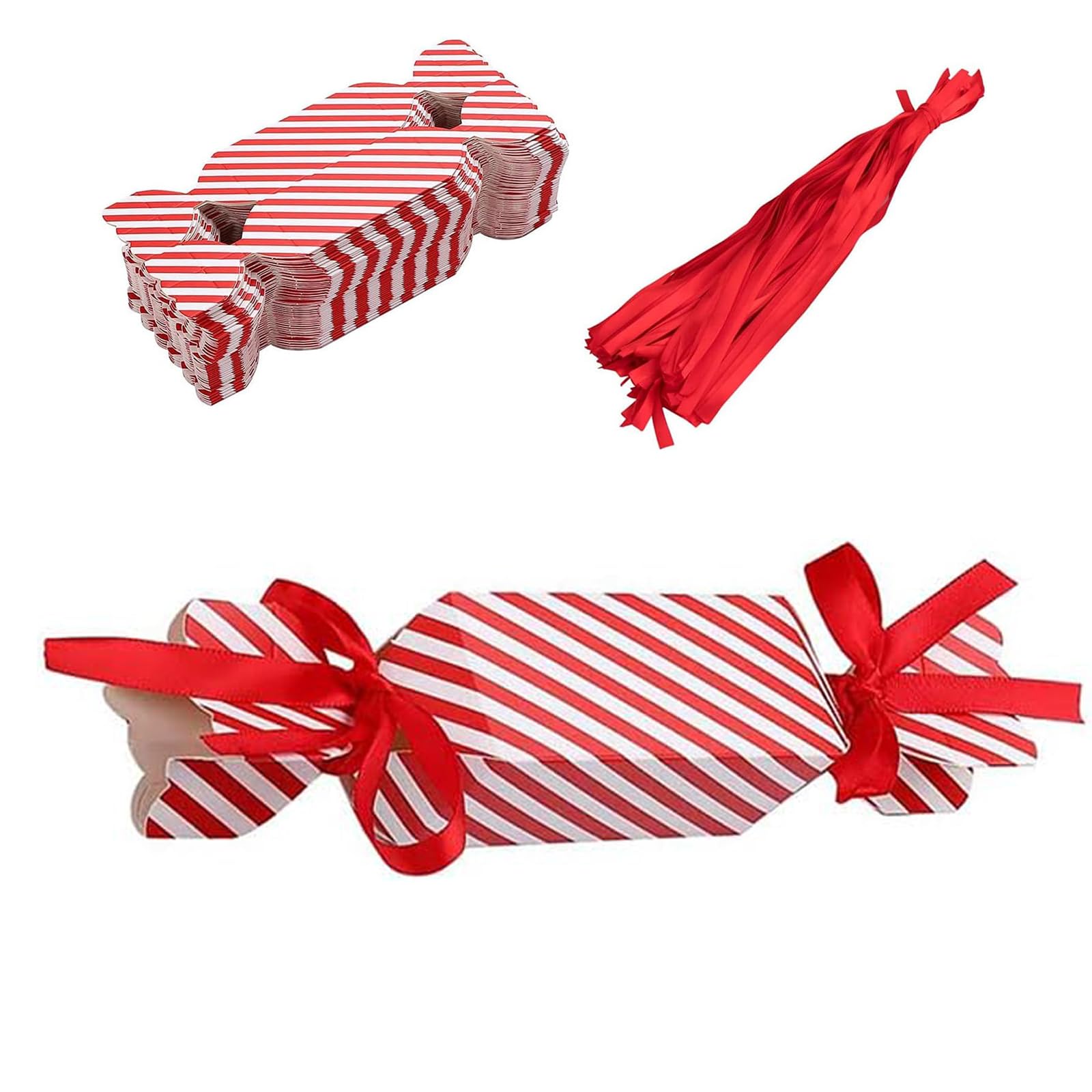 50 Pcs Christmas Candy Gift Boxes with 50 Ribbon for DIY Christmas Crackers, Chocolate, Cookie, Sweets,Decoration Gift Boxes Party Favor Bag Wedding Gifts Xmas Boxes