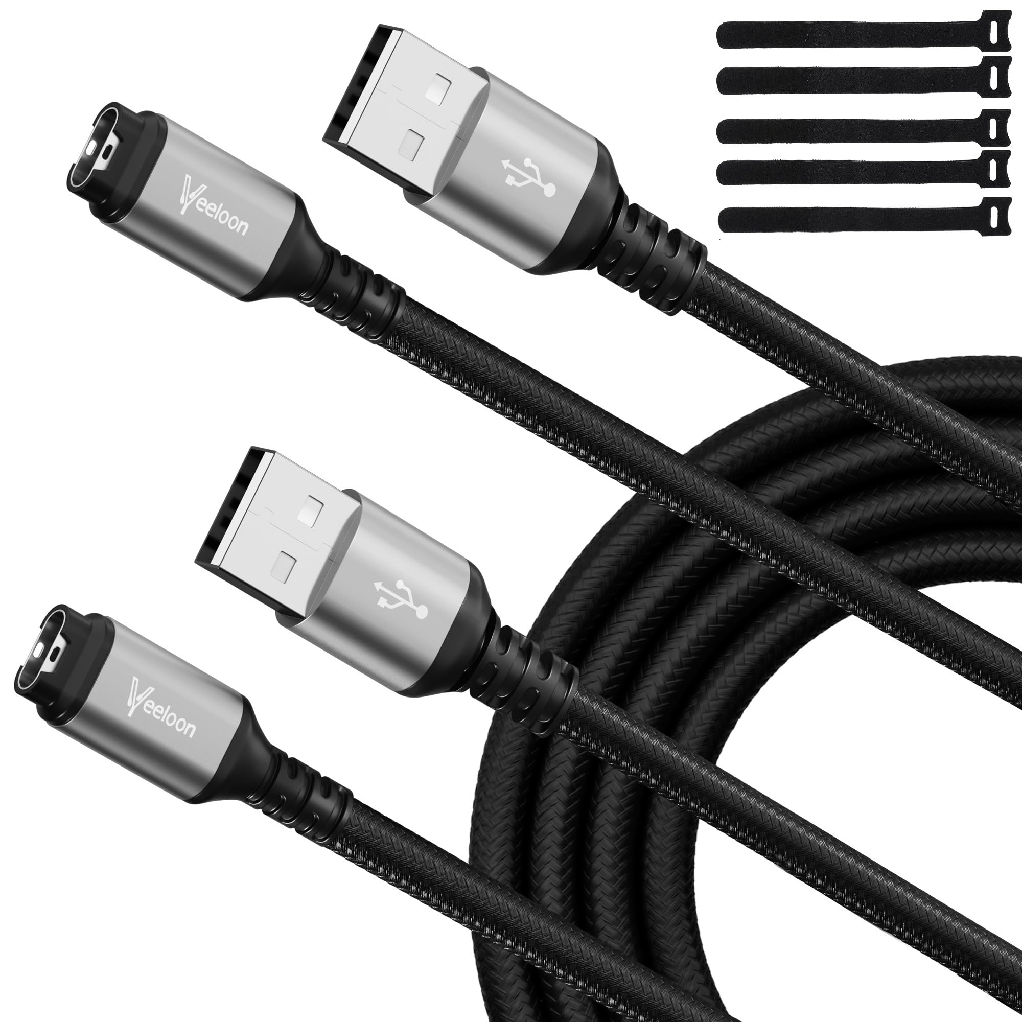 Veeloon Charger Cable for Garmin Watch 2 FT-2 Pack, USB A to Garmin Braided Safe Fast Charging Adapter Cord for Garmin Fenix,Forerunner,Instinct,Venu,