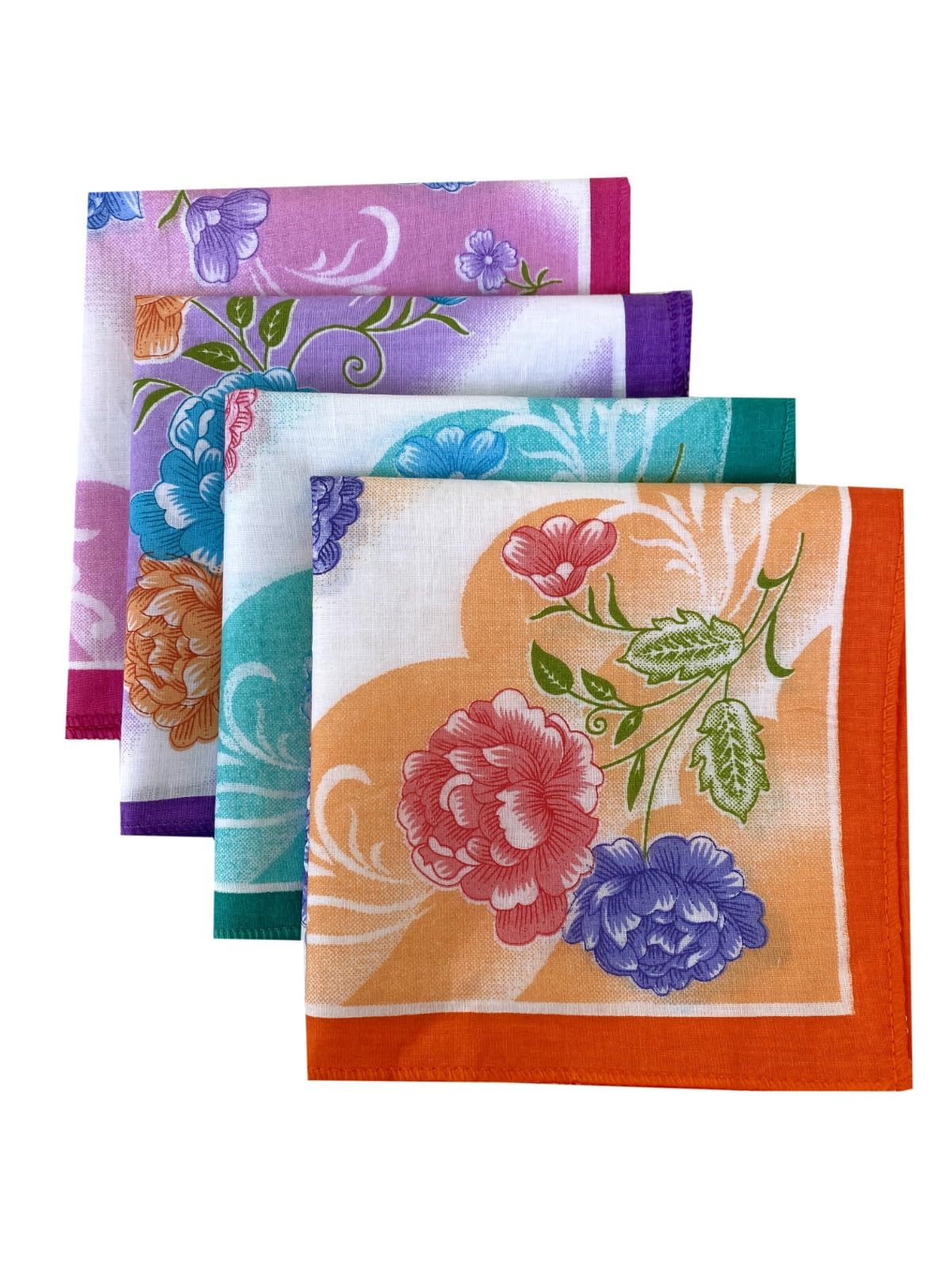 BloomSoft Floral Cotton Handkerchiefs for Women | Premium Soft Fabric | Everyday Elegant Prints | 30.48 x 30.48 cm | Multicolours | Pack of 6-image-32