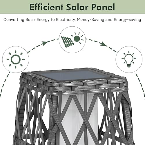 Miniatura 3 de Grand patio Lámpara de pie de mimbre con energía solar al aire libre Luz de cubierta resistente a la intemperie para porche de jardín - Gris