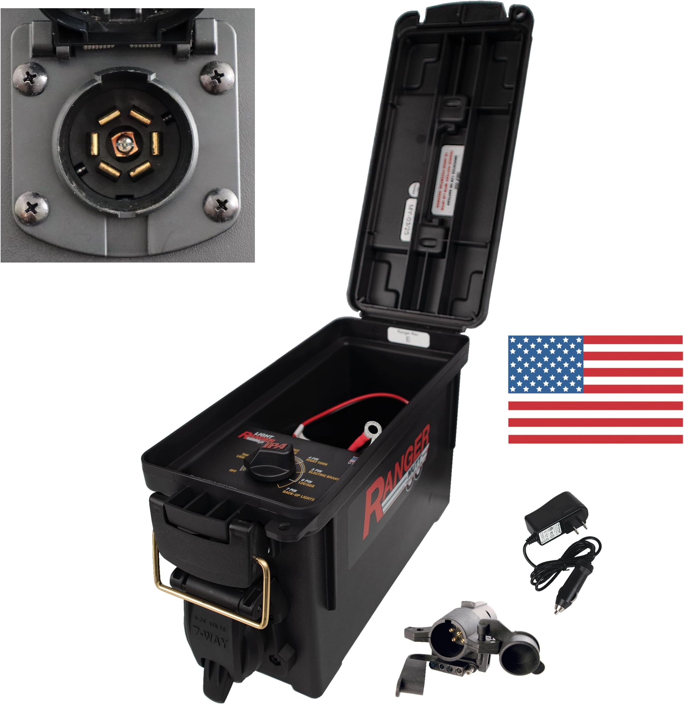 Innovative Products of America Light Ranger MUTT®: USA Made Universal Portable and Water-Resistant Trailer Light Tester with 7-Way Spade (J2863) Pin Style with Adapter
