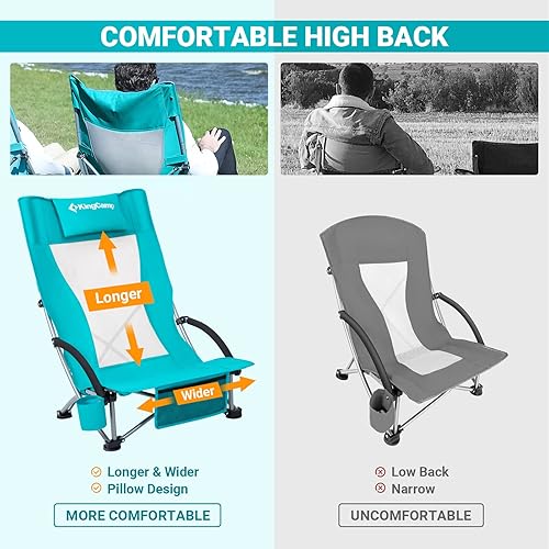 Miniatura 3 de KingCamp Silla de playa con reposabrazos acolchado, silla de camping portátil con soporte para tazas, silla de mochila de malla para exteriores,