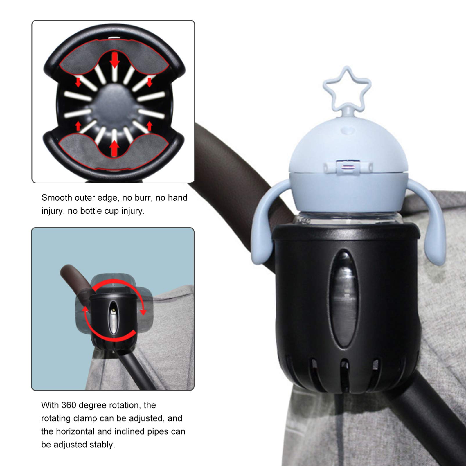 Toddmomy 2 Pièces Porte Gobelet pour Poussette Support Rotatif pour Bouteilles Eau et Biberons Accessoire Pratique pour Déplacements Faciles