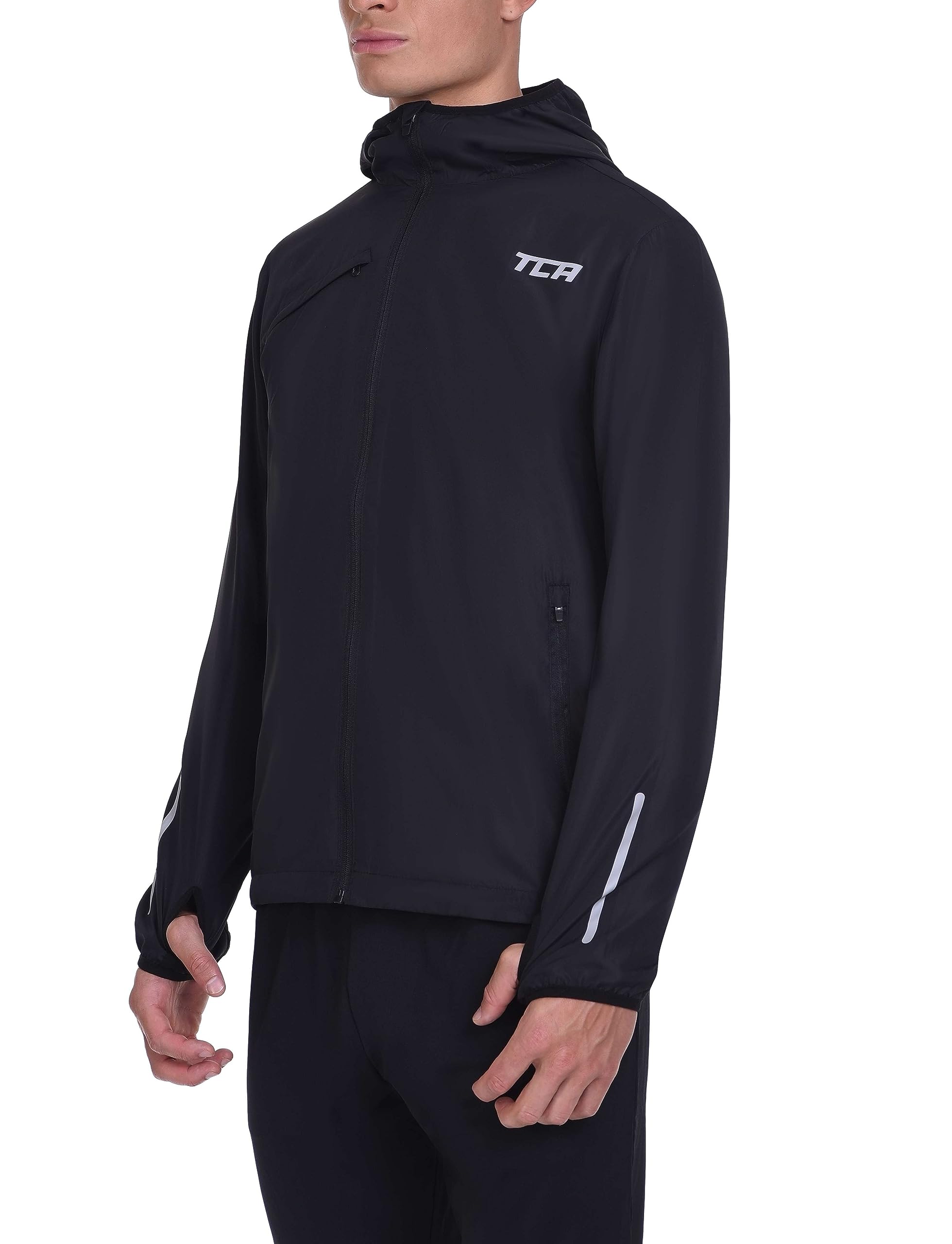 TCAMen's Running Softshell Jacket - Rain Jacket with Hood Waterproof Packable Travel Windbreaker with Zip Pockets