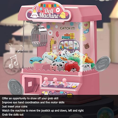 Miniatura 4 de SPYMINNPOO Mini máquina de garra mini máquina de agarrar muñecas con música ligera fresca y 10 muñecas 20 monedas 10 cáscaras de huevo rosa