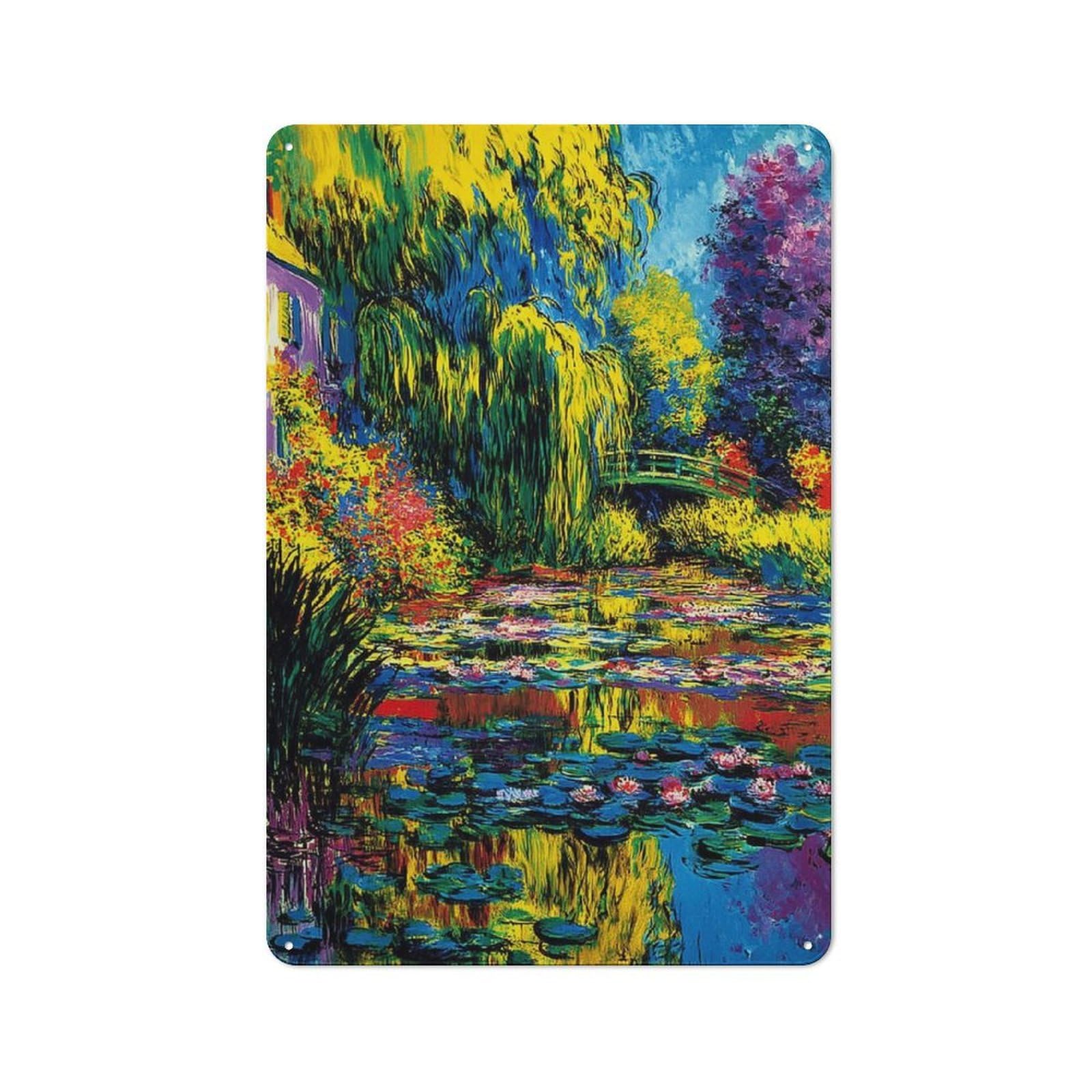 Junmoney Water Lily Pond Monet's Masterpiece Rustic Metal Wall Decor 30X20cm, Decorative Tin Sign For Farmhouse Kitchen, Pantry Or Dining Area