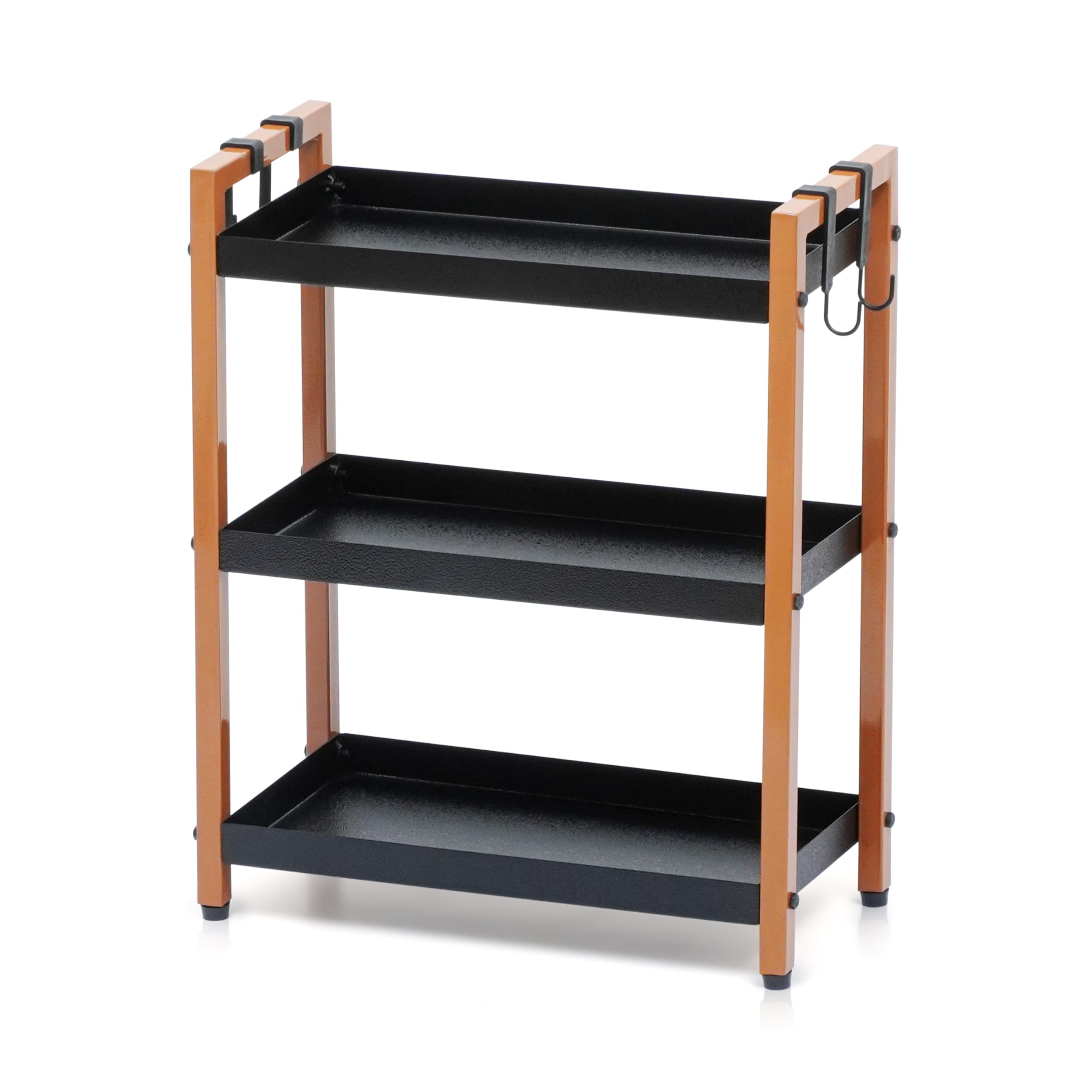 Livzing Metal 3 Tier Spice Rack for Kitchen Space Saving Countertop Storage Racks Cosmetics Organizer Kitchen Shelf Bathroom Organizer Stand Multipurpose Tiered Shelves With Plastic Hooks - Black
