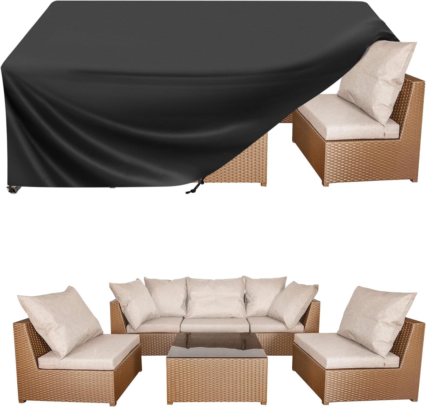 ZRUIORL Garden Furniture Covers Waterproof, Outdoor Cube Furniture Covers for Table & Chairs Windproof, 420D Oxford Fabric Square Patio Rattan Table Cover, Anti-UV, No Tear 197×112×63cm