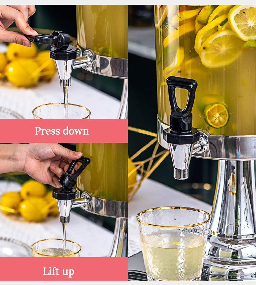 Distributore di succo d'acqua con rubinetto, caldo/freddo, 8 l, dispenser per bevande in vetro con rubinetto in acciaio inox e supporto, per qualsiasi festa e matrimonio