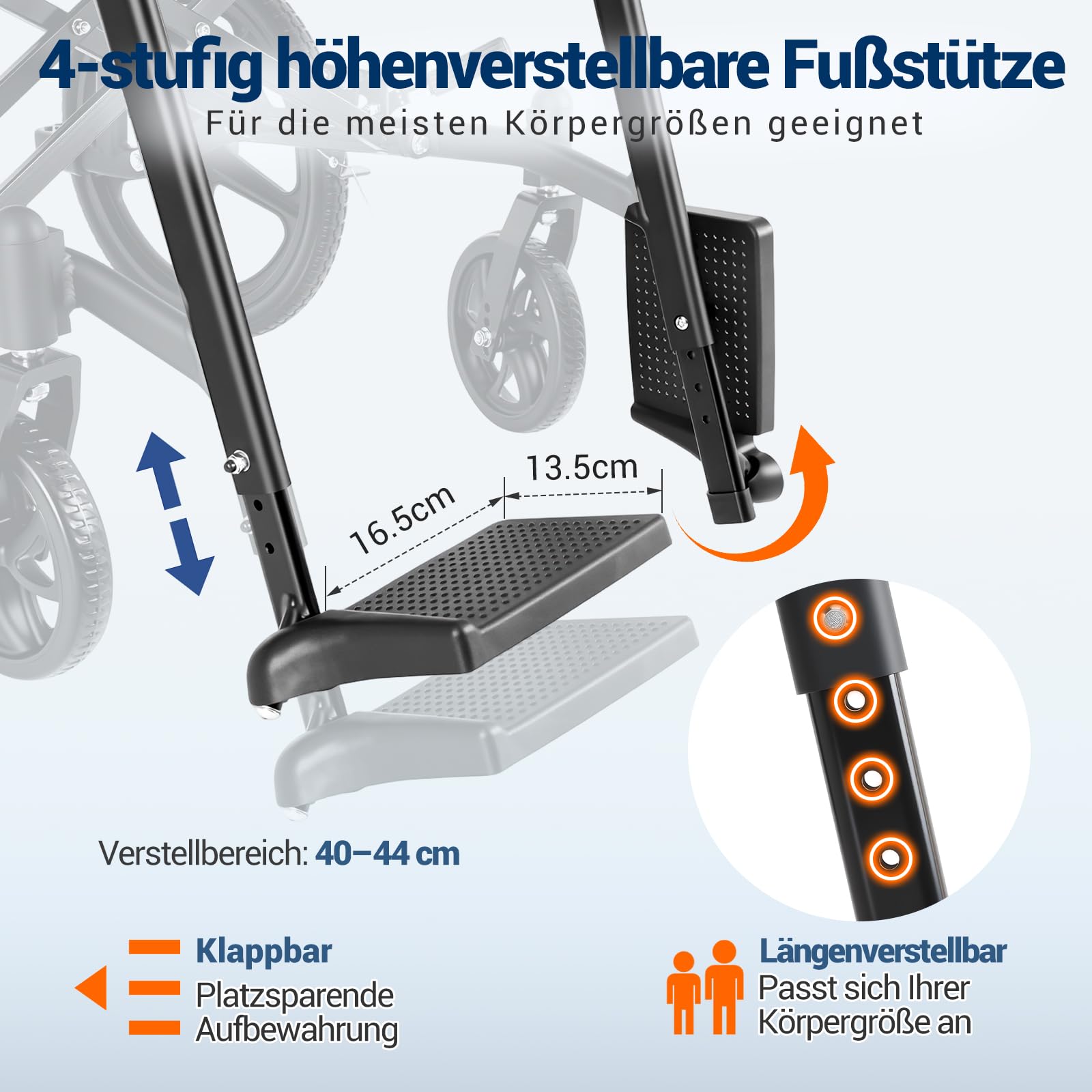 Care-Parents Transportrollstuhl Faltbar Leicht (11kg), Aluminium Rollstuhl mit 16 Zoll Hinterrädern & Pannensichere Bereifung, 45cm Sitzbreite, Doppelbremse & Sicherheitsgurt, für Senioren (CP-30A6N)