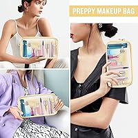 Vista 5 de izuzta Bolsa de maquillaje pequeña de nylon, linda bolsa preppy, bolsa con cremallera para cosméticos, Beige, Chico