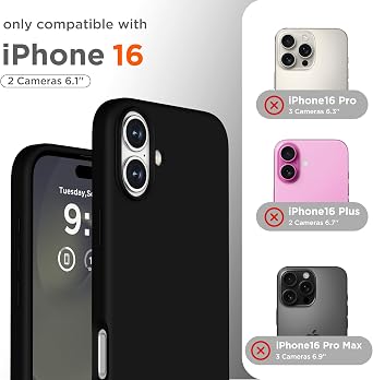 Magnetic for iPhone 16 Case, Compatible with MagSafe, Liquid Silicone Phone Cover with Screen Protector & Camera Protector, Soft Anti-Scratch Microfiber Lining Inside 6.1, Black