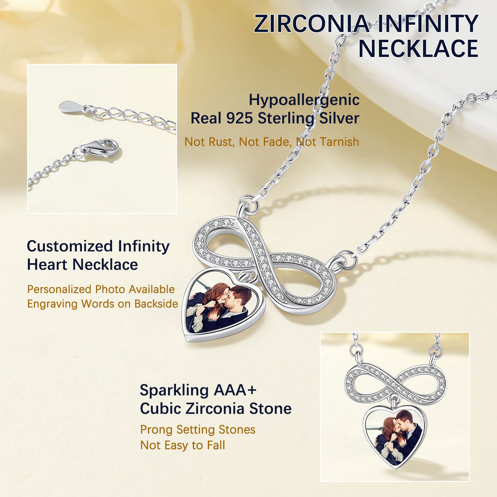 Suplight Collana donna in sterling argento 925 con ciondolo infinito e pietra di nascita di 12 mesi collana con pietra cuore portafortuna/foto (con confezione regalo)
