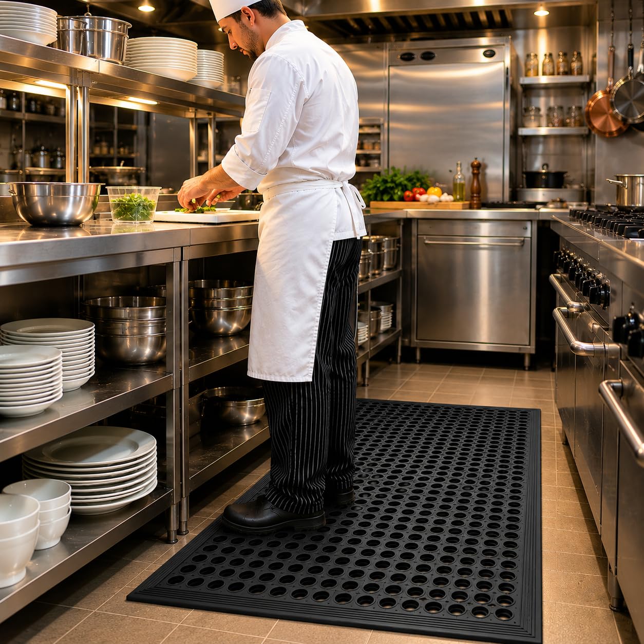 UNIMAT-Anti-Fatigue Outdoor Rubber Drainage with Non-Slip Backing Heavy Duty Mat for Restaurant Industrial Use-3'x 5' Black Mat-Ideal Bar Accessory — Amazon image 3