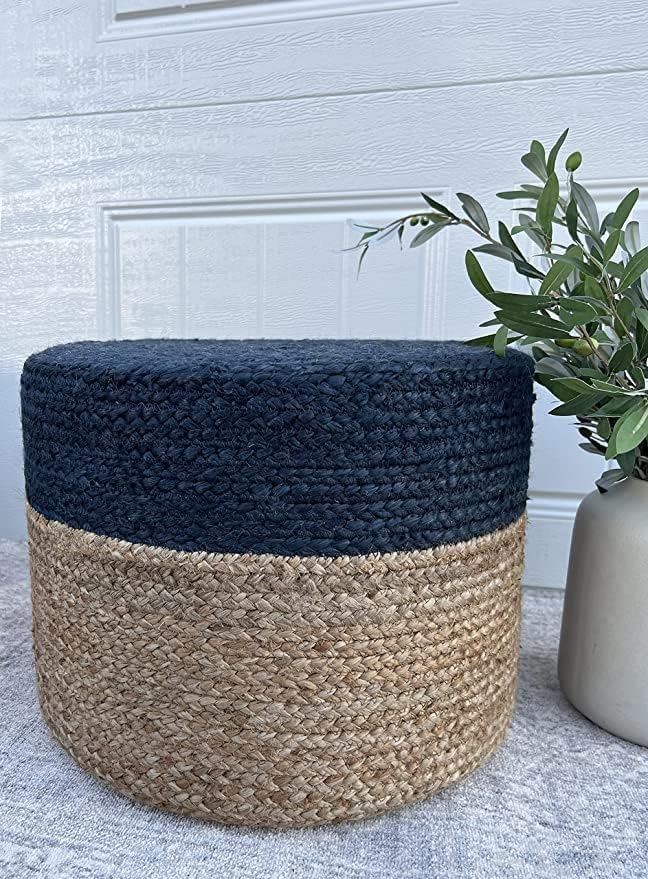 Jute-Pouf-Ottoman-Footrest-Pouf-Hand-Braided-Round-Boho-Pouffe-for-Living-Room-Bedroom-Nursery-18x18x12-Navy Jute Pouf Ottoman Footrest Pouf Hand Braided Round Boho Pouffe for Living Room Bedroom Nursery 18x18x12 Navy