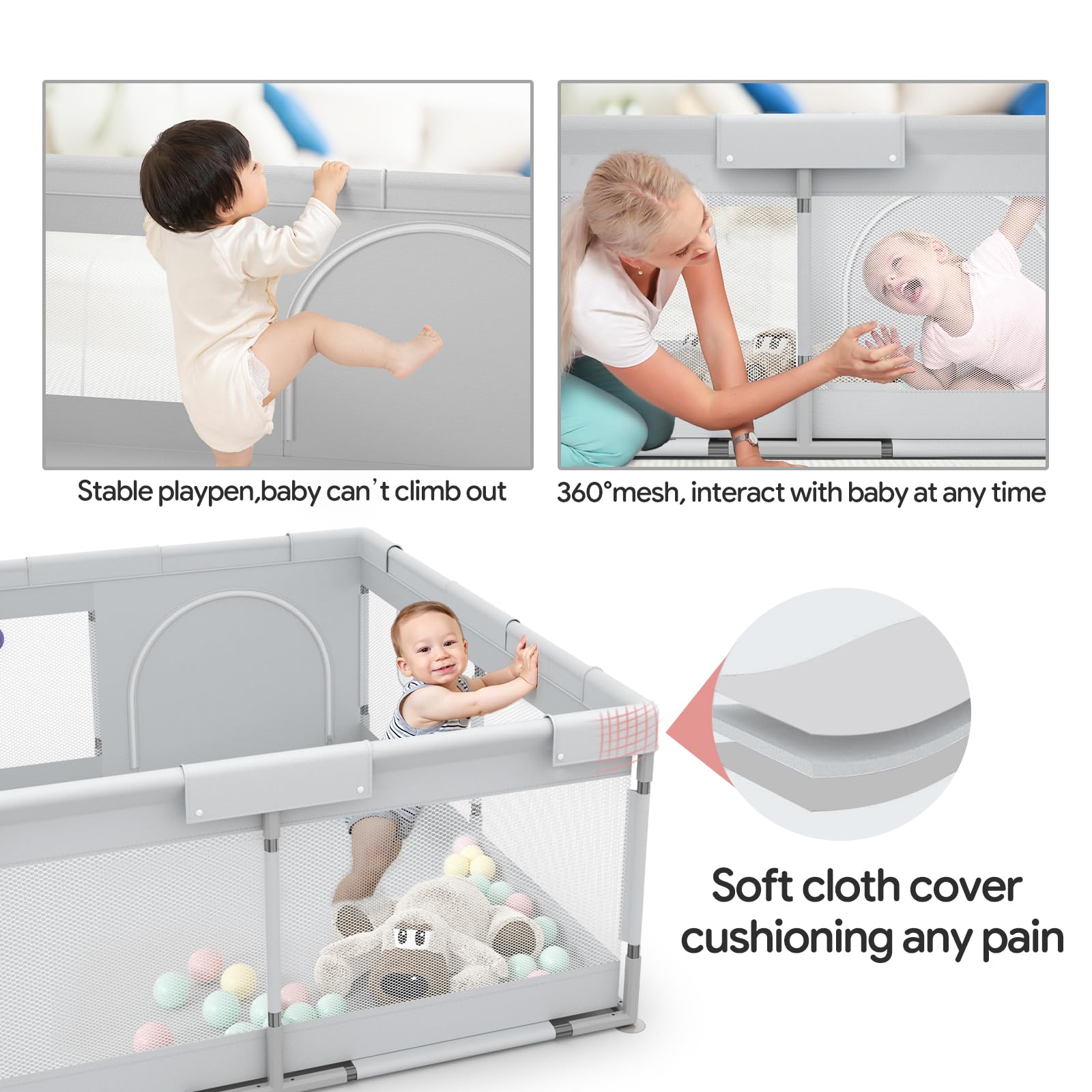 Fodoss 120x120cm Parc Bebe, Le Petit Parc Enfant pour l'appartement, Intérieur et Extérieur Parc Bébé, Stable Avec 4 Ventouses Inférieures