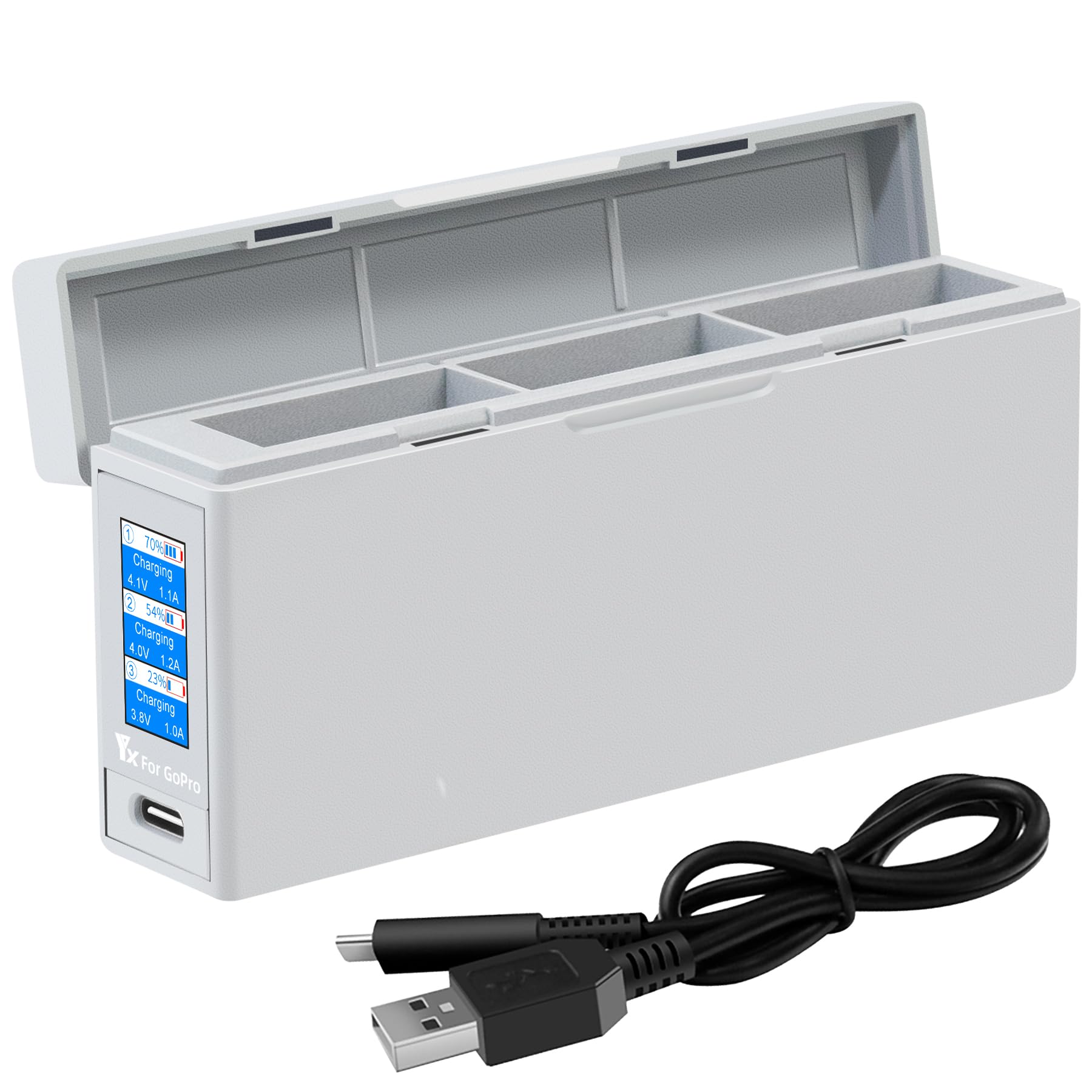 LCD Triple Battery Charger for GoPro Hero 12 11 10 9 Black,Go pro Enduro Batteries Display Charging Case,Fast Charge 3 Batteries Accessories