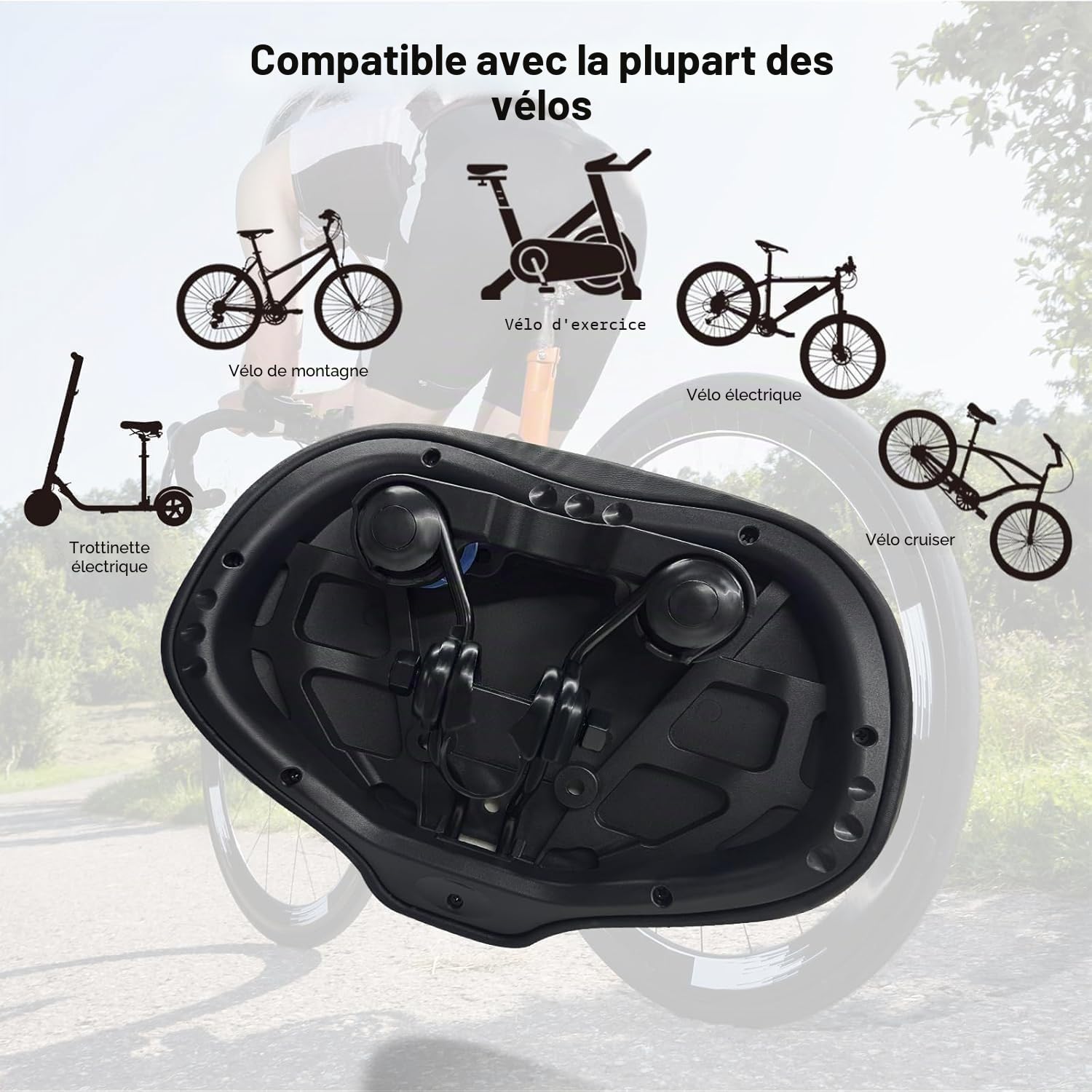 Coussin de selle de vélo sans nez pour hommes et femmes - Rembourrage et confort supplémentaires, selle de vélo large, selle surdimensionnée confortable pour vélos Peloton, vélos d'exercice, vélos