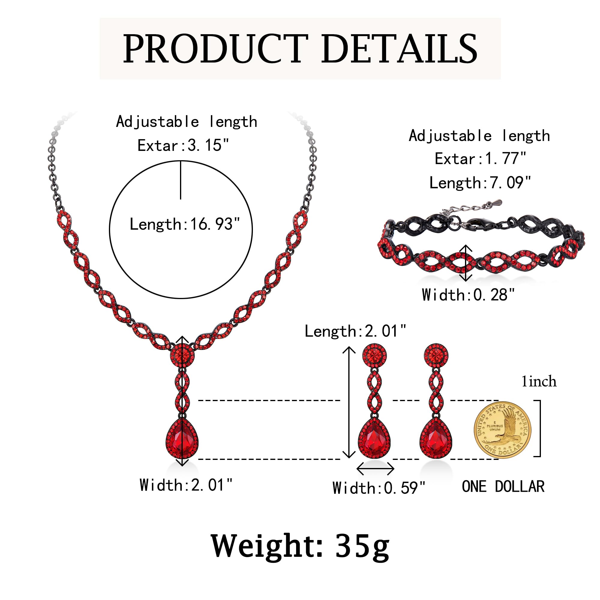 Crysdue Set di gioielli da donna a spirale con strass a forma di goccia, per matrimonio, splendido lampadario di cristallo, orecchini pendenti, bracciale e collana con ciondolo, set per feste di fine
