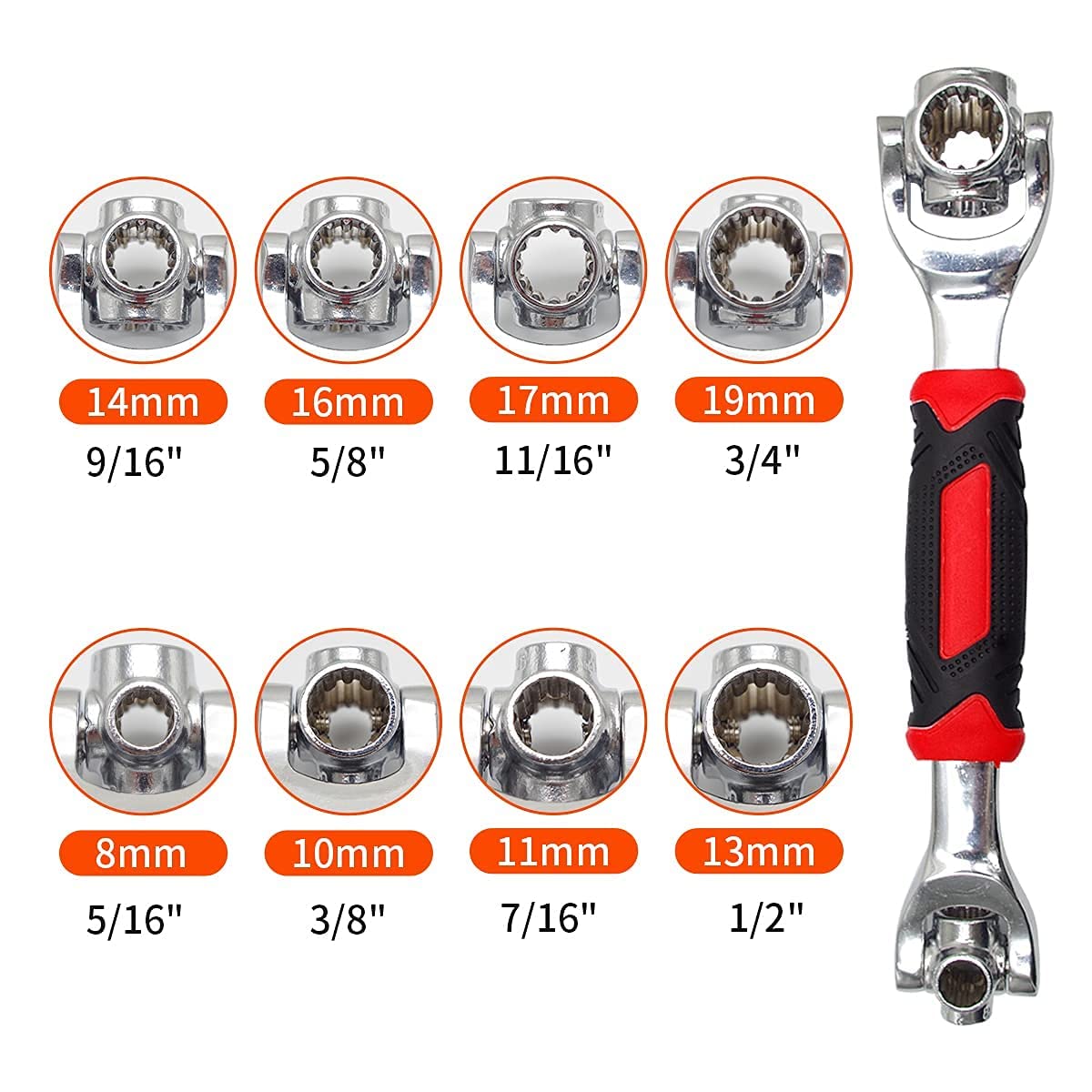 Orbica Tiger wrench 48 in 1 Swivel Head Multi Tool Spanne Tools Socket Works with Spline Bolts Multifunction PassTorx 360 Degree 6-Point Universal Furniture Car Repair, Hex end 2