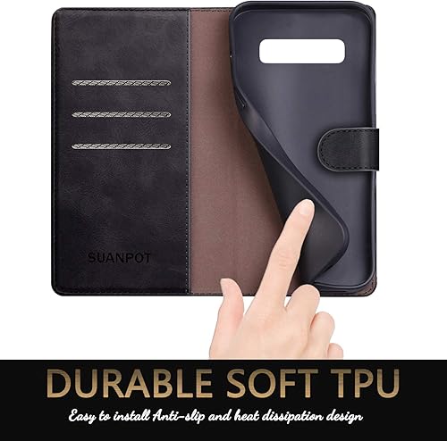 Miniatura 7 de SUANPOT Funda para Samsung Galaxy S10+S10 Plus de 6.4 pulgadas con bloqueo RFID, soporte para tarjetas de crédito, funda de piel sintética con tapa