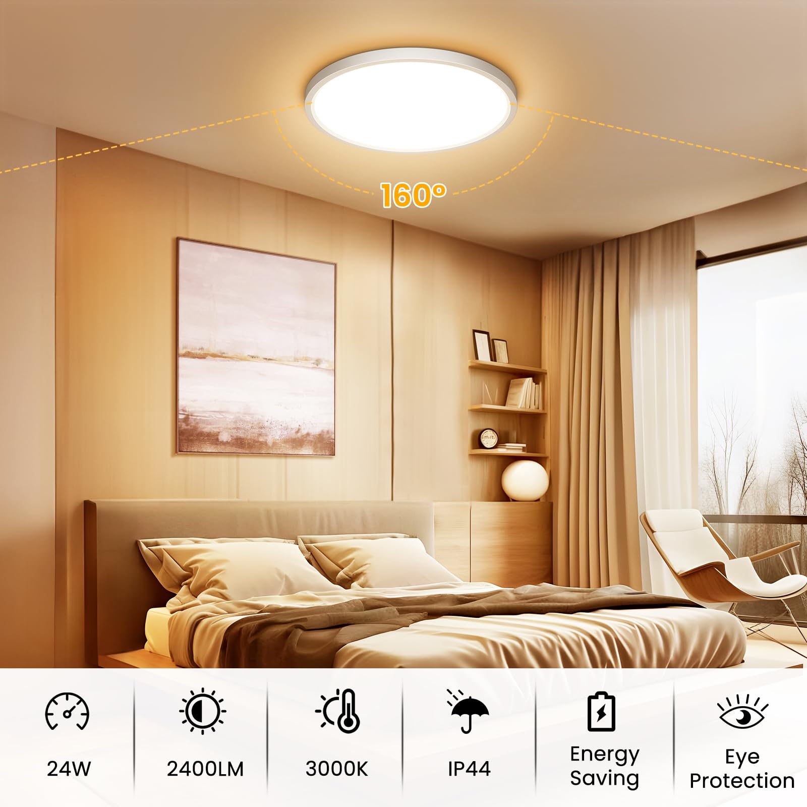 NIBSHOOM Plafoniera LED Soffitto, Lampadario Soffitto 24W, 2400LM 3000K Lampada Luce Moderna per Camera da Letto, Bagno, Cucina, Soggiorno, Ufficio, Balcone, Bianco Naturale, Ø30cm
