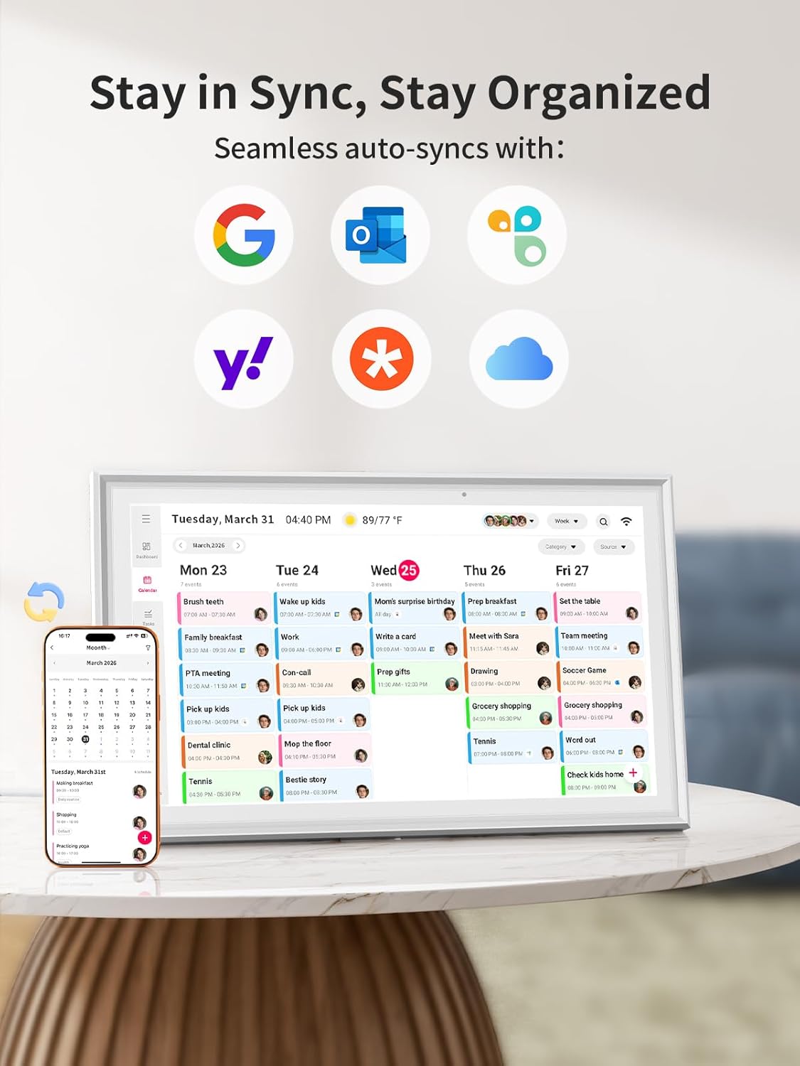 Digital Calendar 15.6 Inch - Smart Chore Chart & Wall Planner, No Subscription Electronic Calendar for Family, Meals, Photo Display, Wall/Desk Mount, Touch Screen, Gifts for Women Men, Gifts for Mom