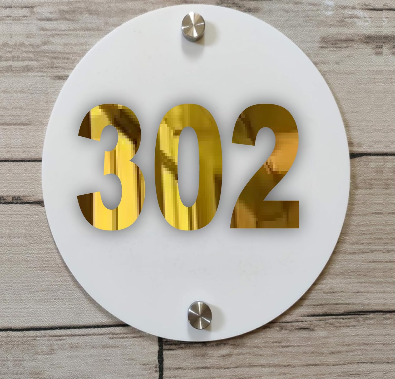 Room Number Plate No 302 | Mirror Gold with White Acrylic Number Plate with Double Side Tape On Backside-image-34