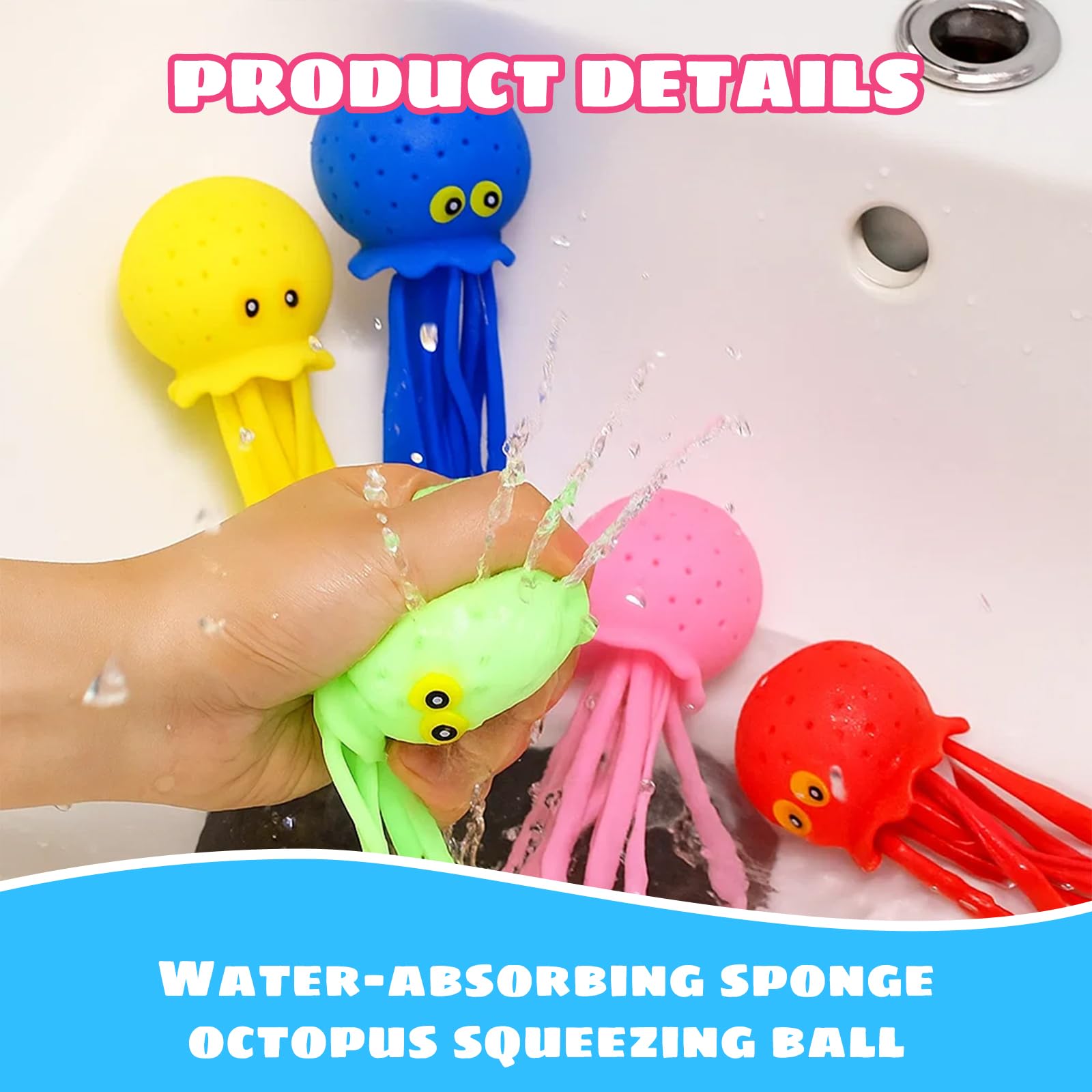 6PCS Octopus Bath Toy, Underwater Toy Buddy, Octopus Toy, Multi-Color Soft Bath Toy Swimming Toys, Floating Pool Toys, Cute Floating Kids Bath Toys for Kids Gift - Image 3