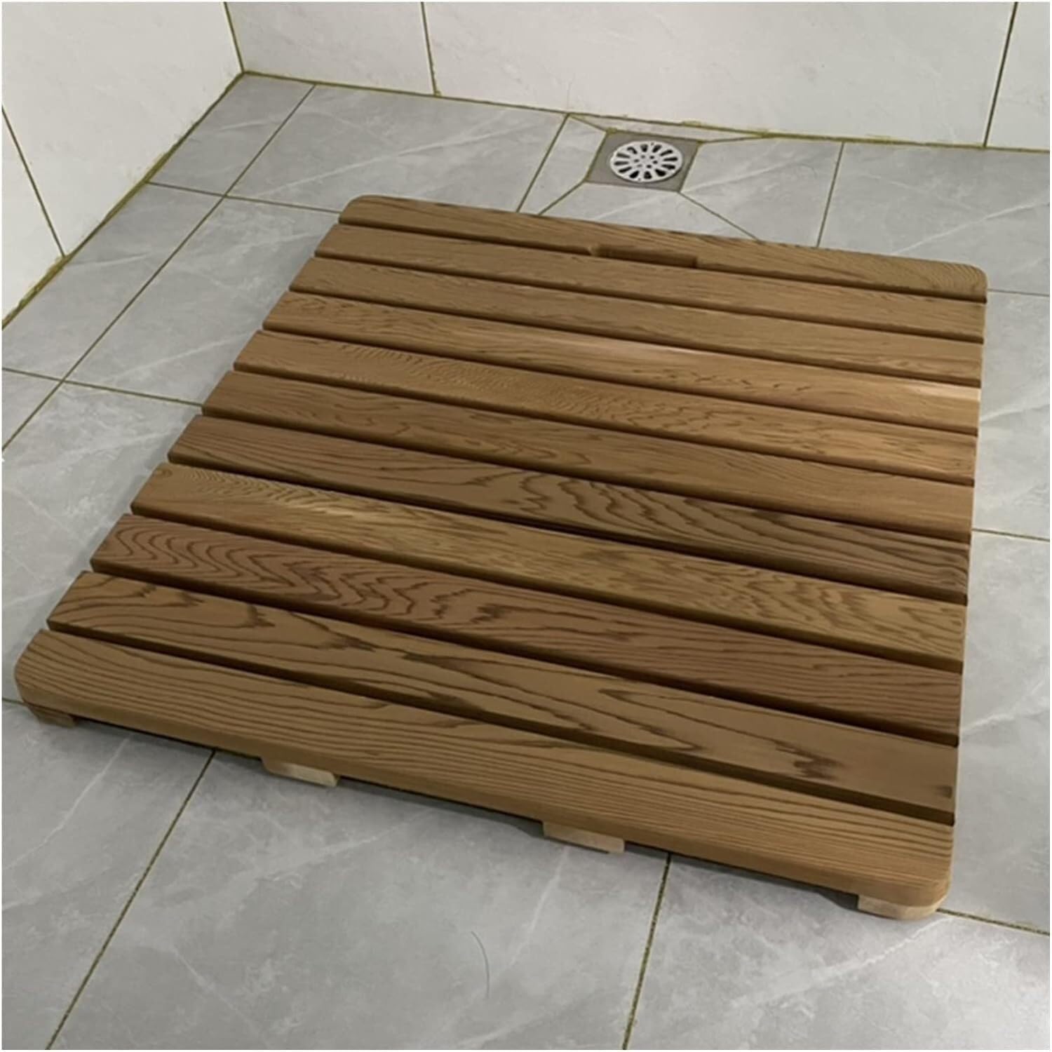 BHGFYXBS Wood Shower Bath Mat Bathroom Floor Mat Slats Splice Foot Pad Non-Slip Openworked Drain Board Custom Size,Wood Color-70x80cm