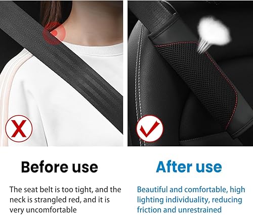 Miniatura 3 de BESULEN Fundas para cinturón de seguridad de automóvil, 2 unidades de malla de cuero, protector universal para correa de hombro para cinturón de