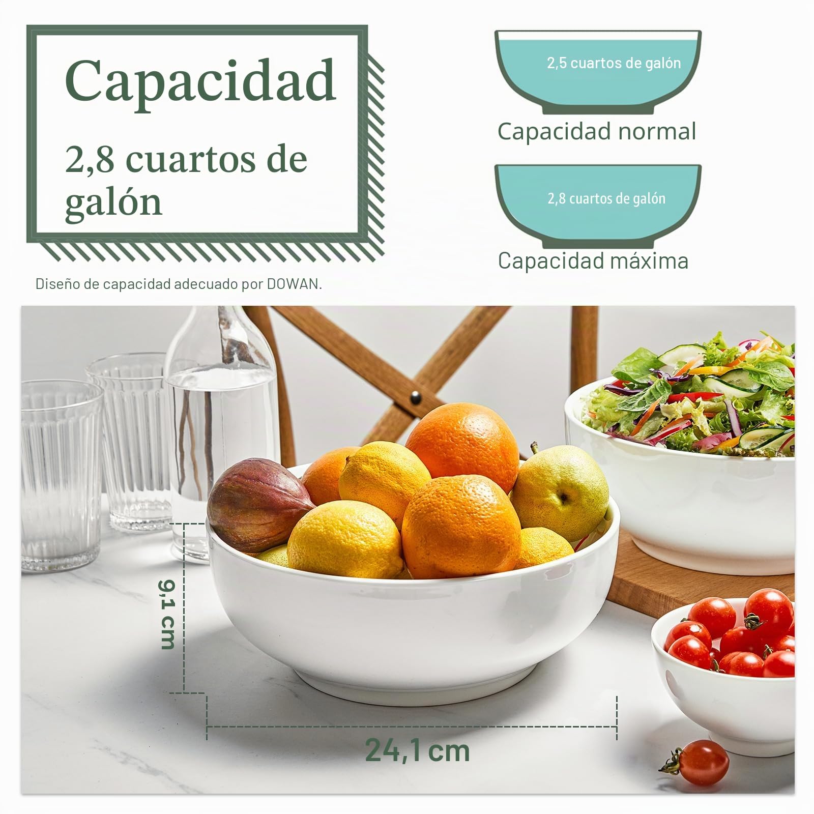 DOWAN Cuenco para Servir en Porcelana 2,65 Litros, Ensaladera Grande en Cerámica, Juego de Cuencos Grandes para Servir, Cuenco para Sopa, Ramen, Pho, Salade, Blanco, Lot de 2