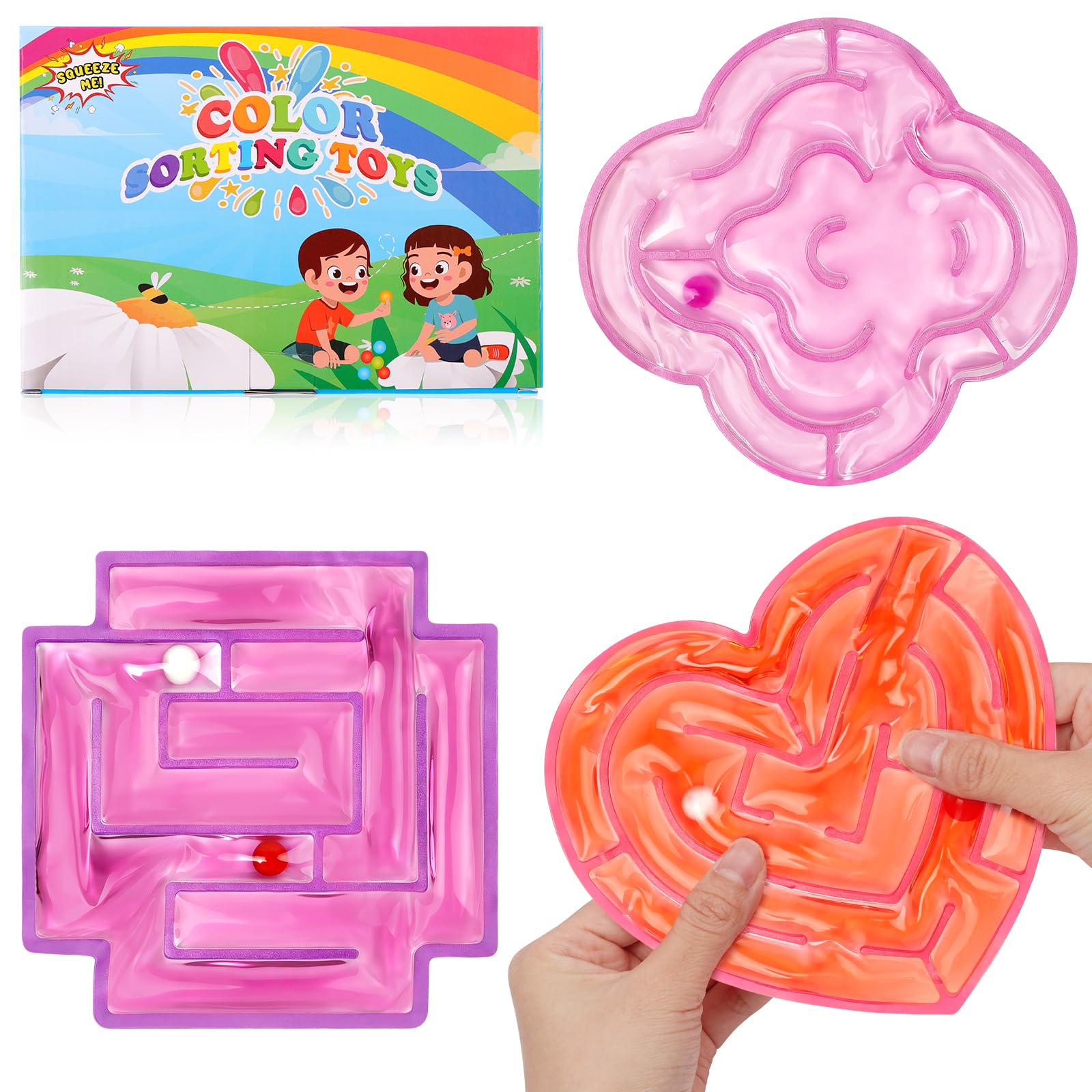 Ainiv 3 Pack Maze Sensory Toys, Fidget Toy for Anxiety, Squishy Fidget Toy for Kids Adults, Special Needs Developmental Toys(Maze Type Red + Pink + Purple)