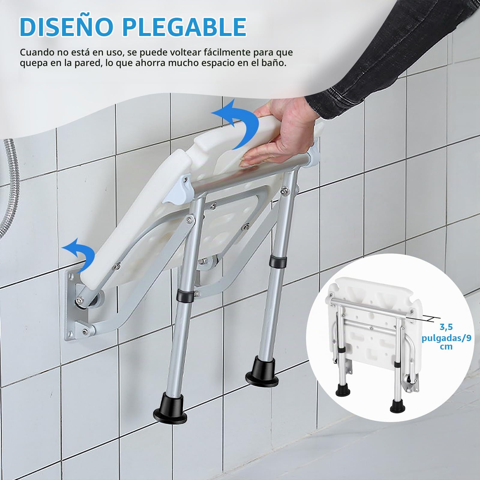 Silla Ducha Plegable, Asiento Ducha Plegable Pared Montada | Silla Abatible Ducha Montado en la Pared, Silla Antideslizante Plegable Cuarto Baño para Discapacitado 180 kg