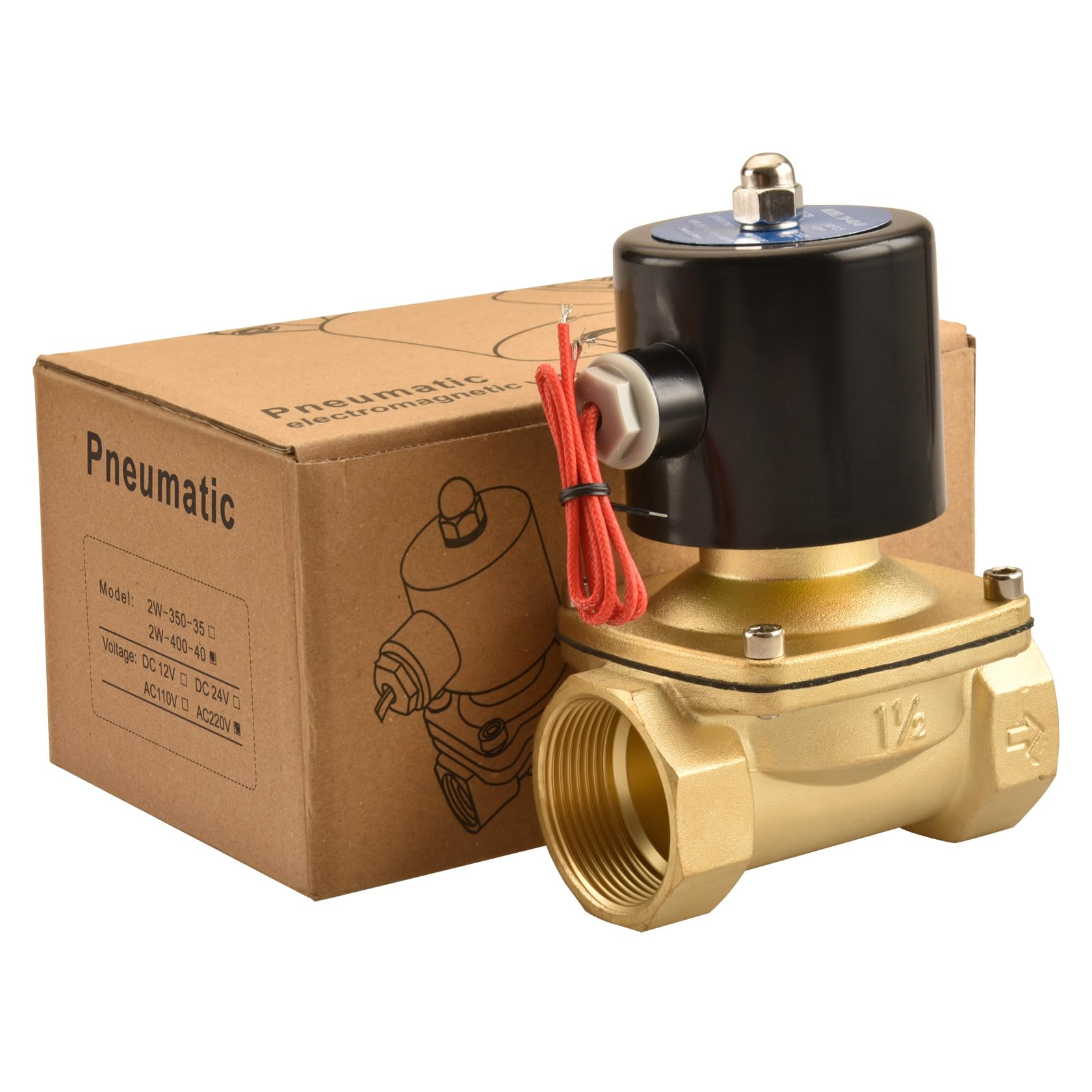Heschen Válvula solenoide eléctrica de latón, 2W-400-40, PT 1-1/2'', AC220V, aire de agua de acción directa, válvula de reemplazo normalmente cerrada