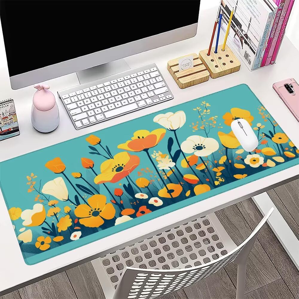 Alfombrilla de Mouse para Juegos, Blu, XXL, Antideslizante, Impermeable, Diseño de Fiore, Extendido, Grande, 1200x600x3mm, para PC, Laptop, Ufficio, Famiglia d-774