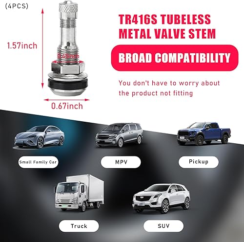 Miniatura 2 de Ziciner 4 vástagos de válvula de metal TR416, vástagos de válvula de alta presión para montaje exterior para orificio de llanta de 0.453 pulgadas de